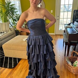 Selling on FACEBOOK: Navy Strapless Ruffled Tiered Prom Dress